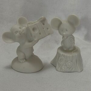 Vintage 1975 Hallmark Bisque Mouse Figurines Set of 2 Cottagecore Whimsical